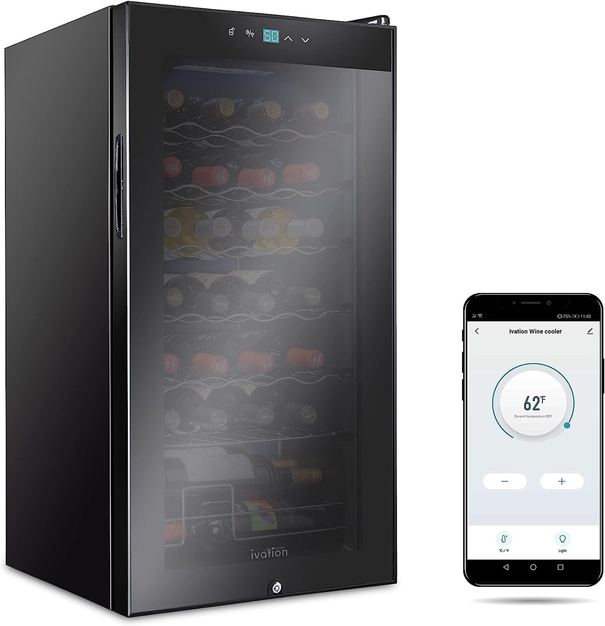 Ivation Wine Cooler with WiFi, Freestanding Wine Fridge w/Smart App Control
